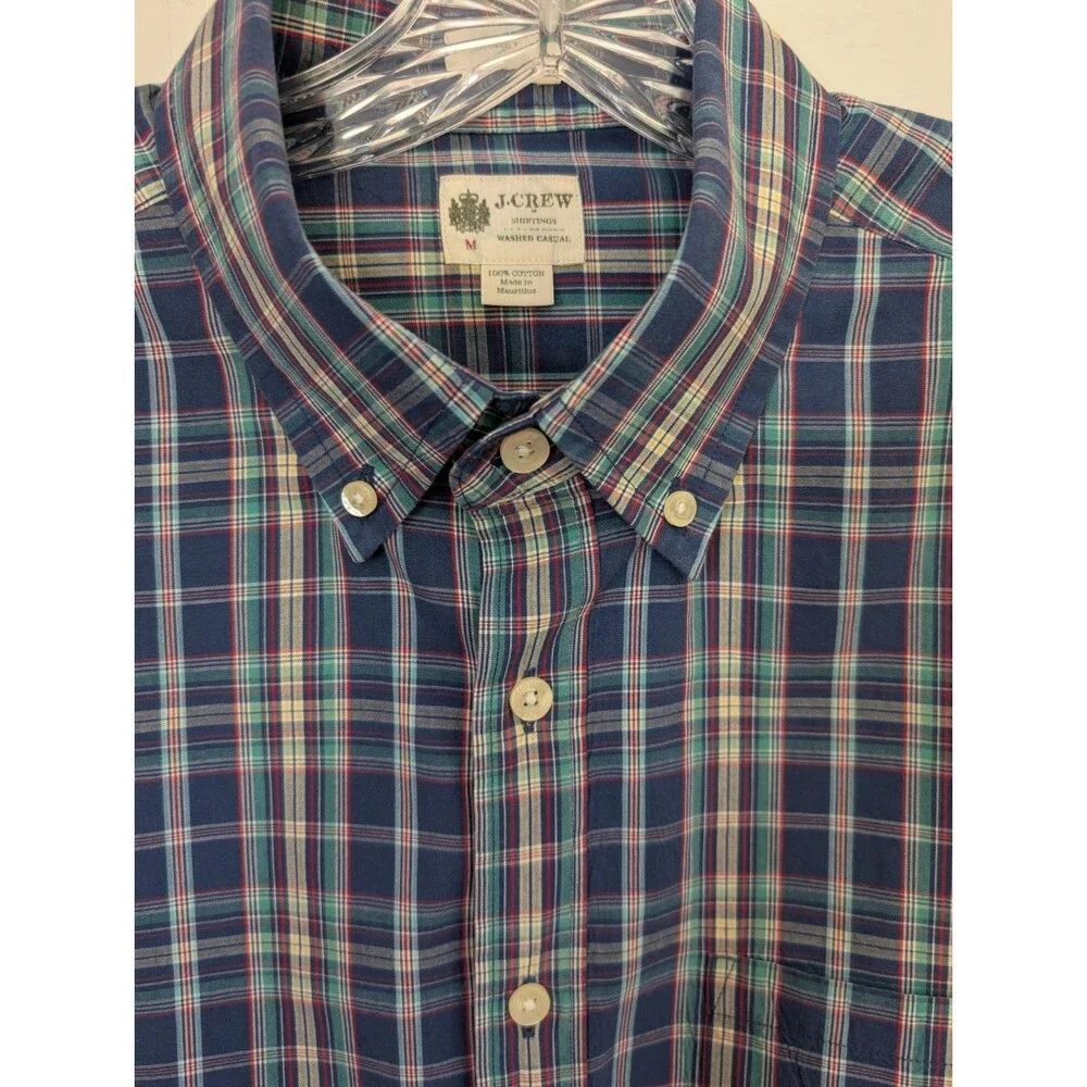 J.Crew Shirtings Tailored Fit Washed Casual Button Up Plaid Shirt M Office Work